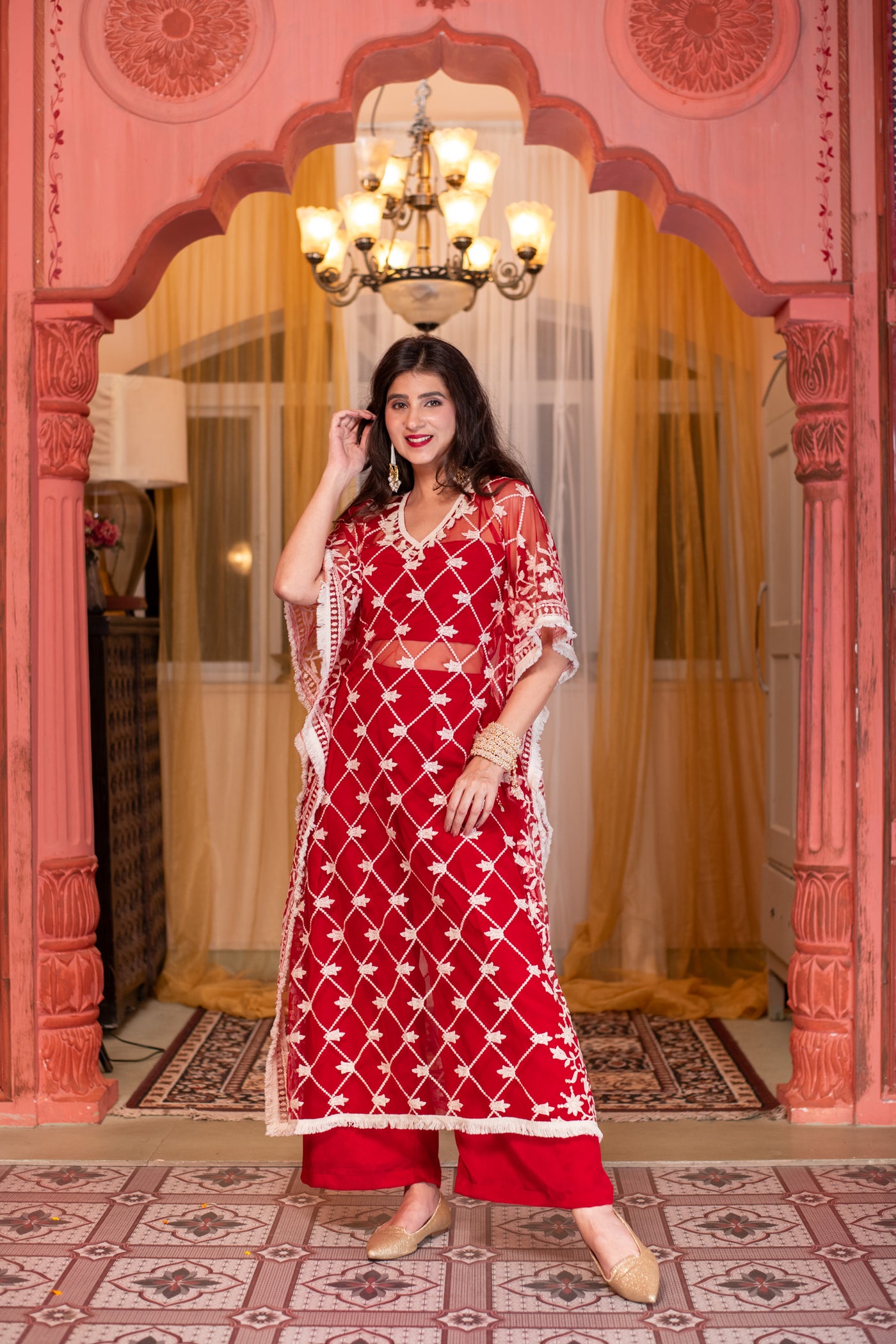 Red Co-Ord Set with Kaftan