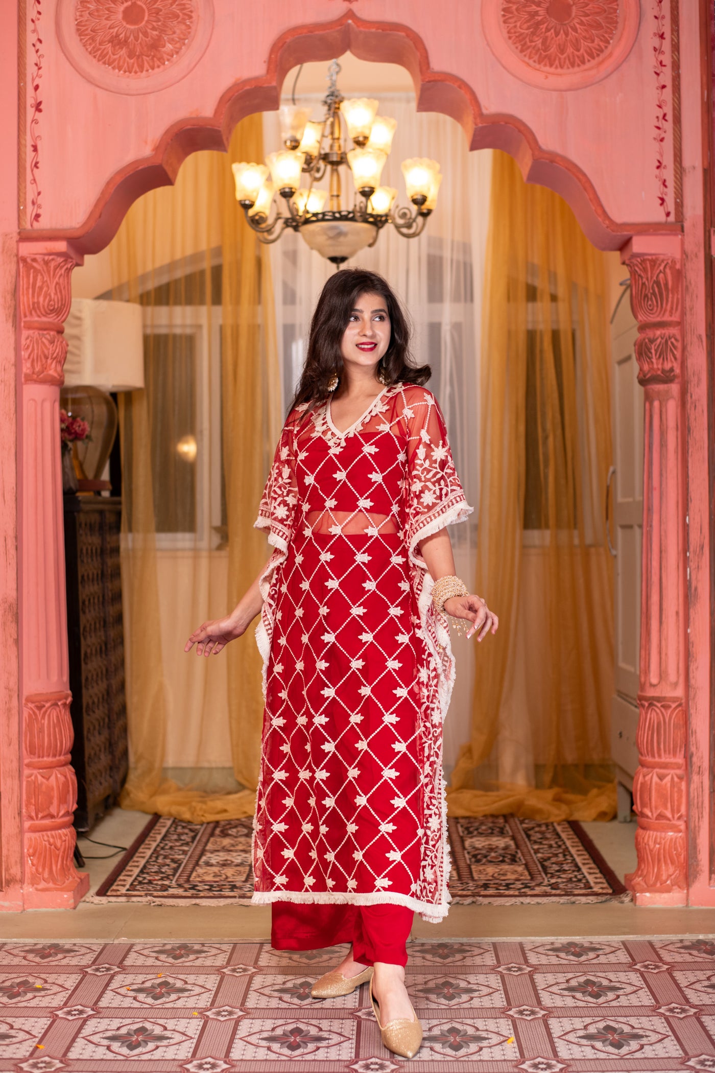 Red Co-Ord Set with Kaftan