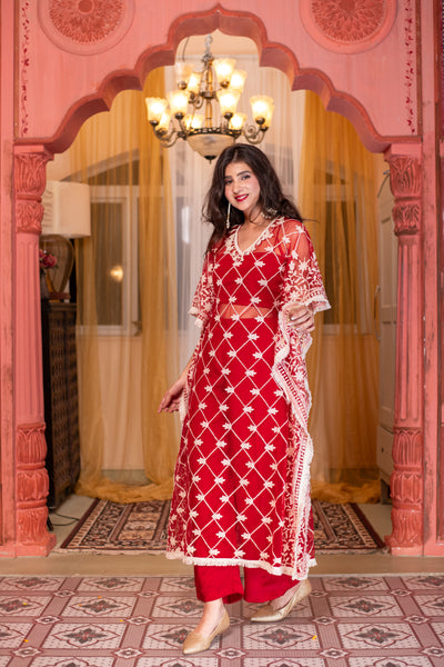 Red Co-Ord Set with Kaftan