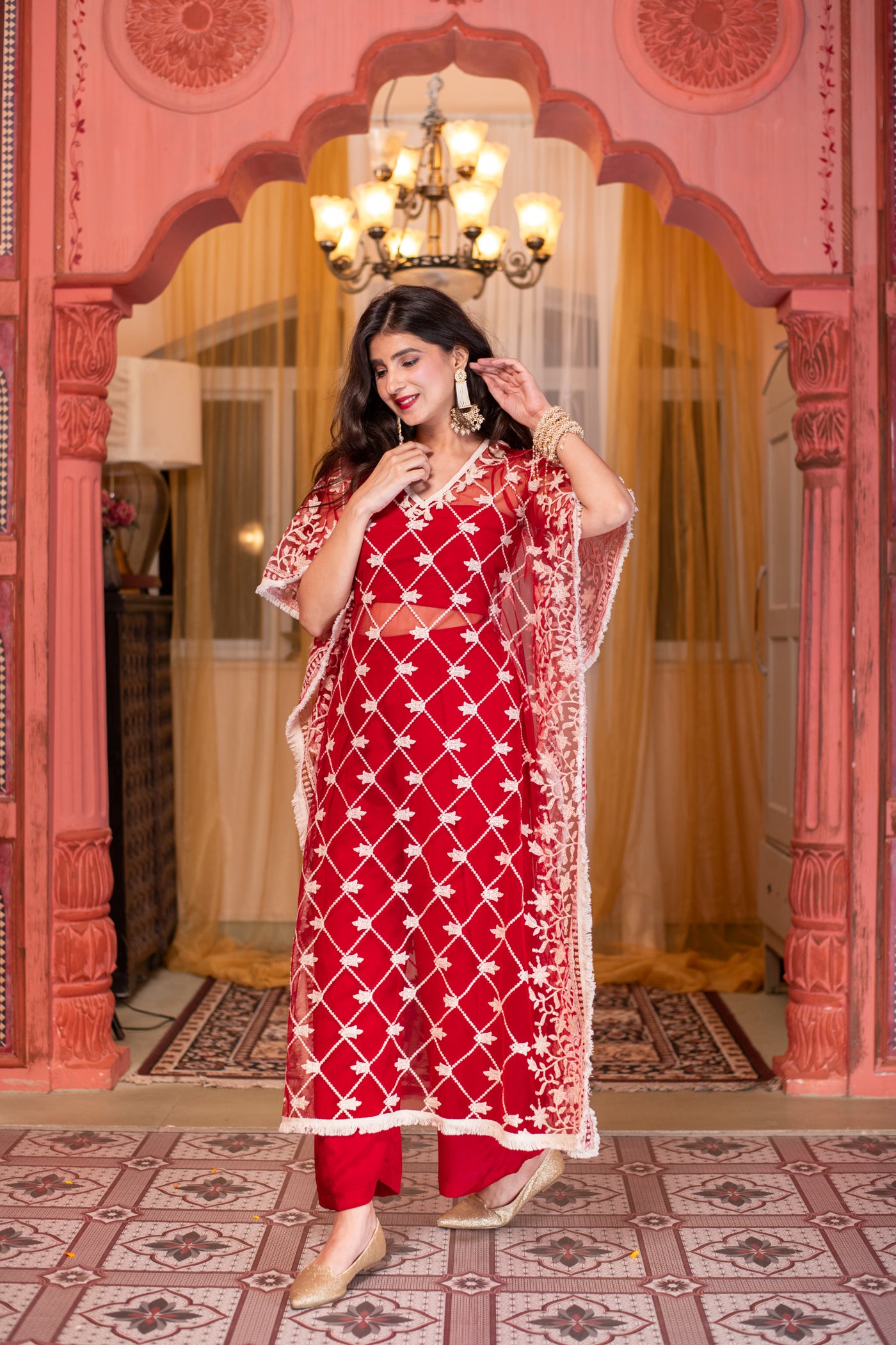 Red Co-Ord Set with Kaftan