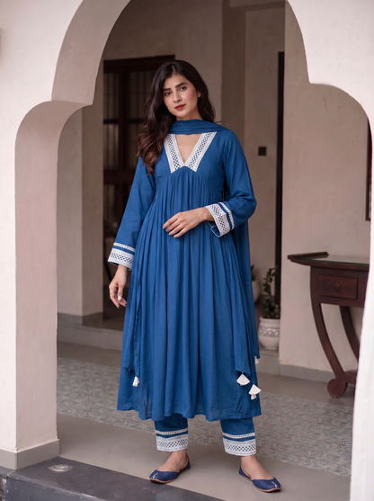 Blue A Line Anarkali Set
