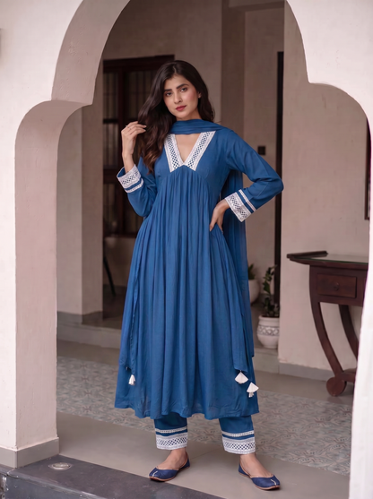 Blue A Line Anarkali Set
