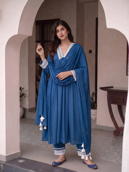Blue A Line Anarkali Set