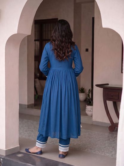 Blue A Line Anarkali Set