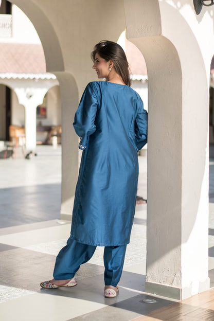 Blue Kurta Embroidery Co-Ord Set