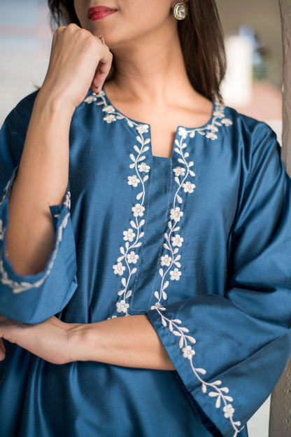 Blue Kurta Embroidery Co-Ord Set
