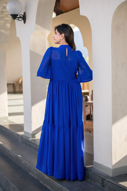 Blue Georgette Layered Maxi Dress