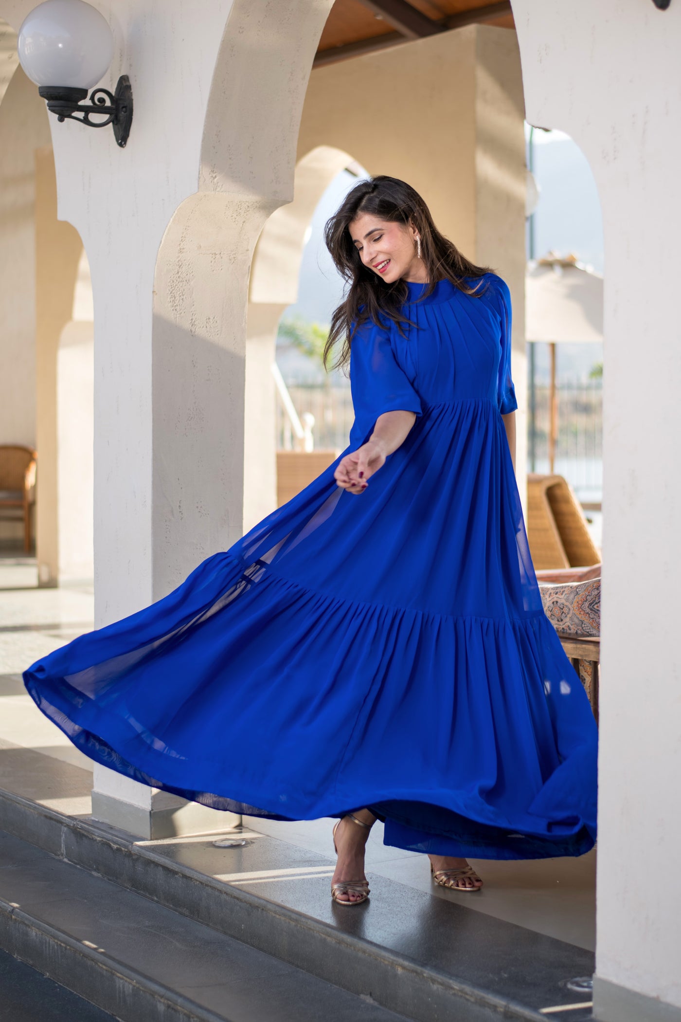 Blue Georgette Layered Maxi Dress Blue Georgette Layered Maxi Dress