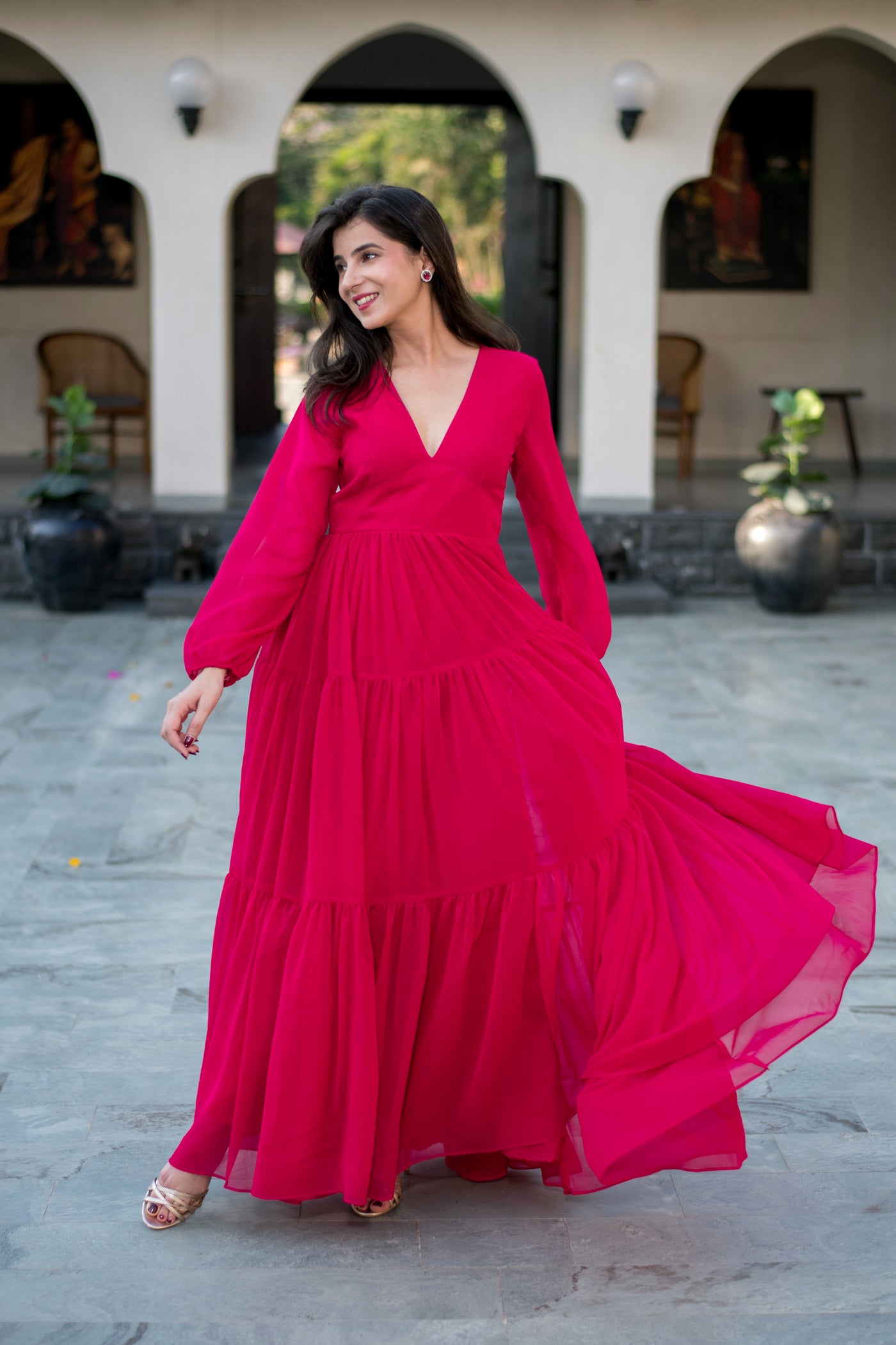 Pink layered Georgette Maxi Dress Pink layered Georgette Maxi Dress