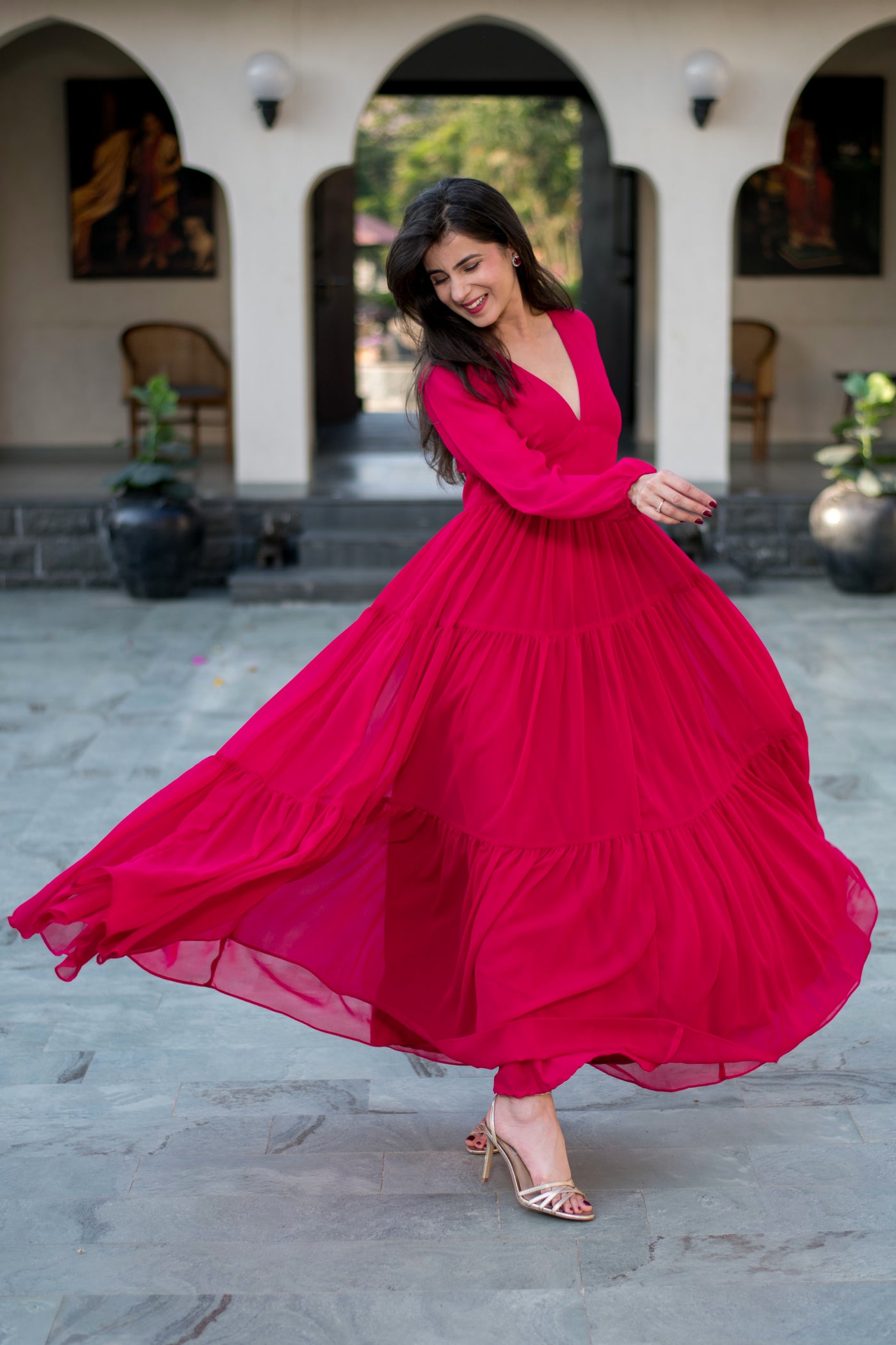 Pink layered Georgette Maxi Dress Pink layered Georgette Maxi Dress