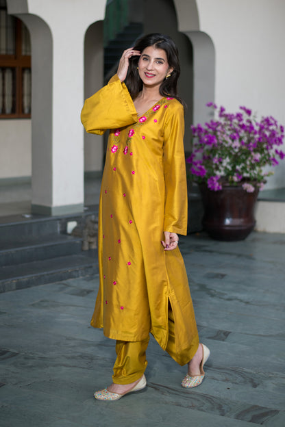 Mustard Embroidery Co-Ord Set