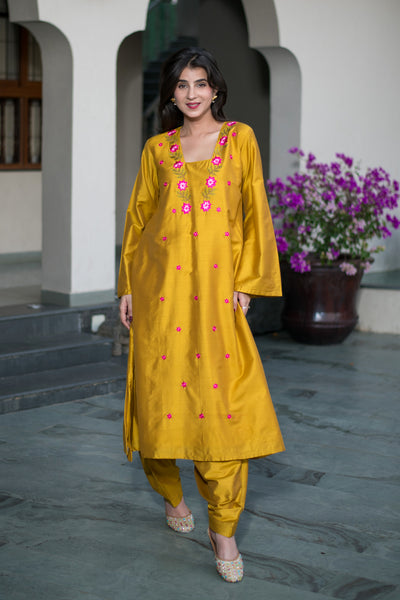 Mustard Embroidery Co-Ord Set