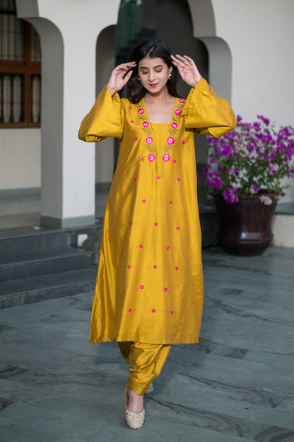 Mustard Embroidery Co-Ord Set