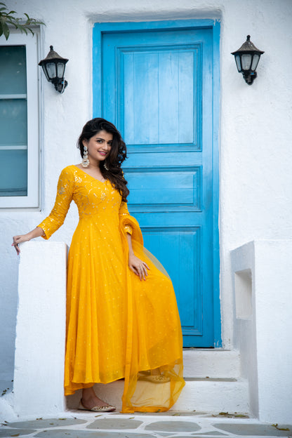 Mustard Yellow Anarkali Set