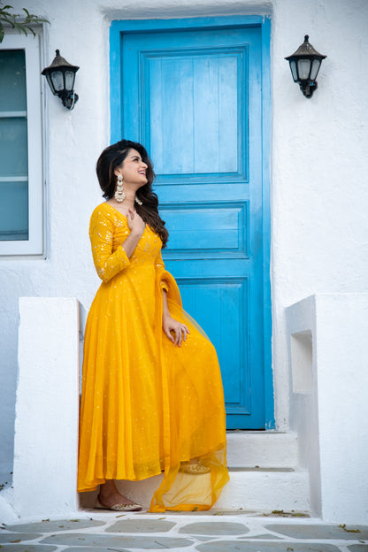 Mustard Yellow Anarkali Set