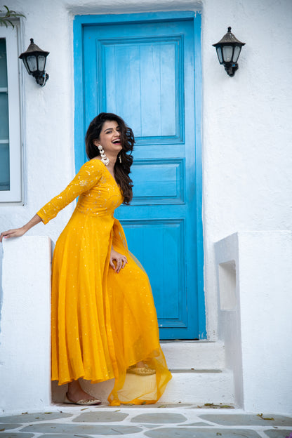 Mustard Yellow Anarkali Set