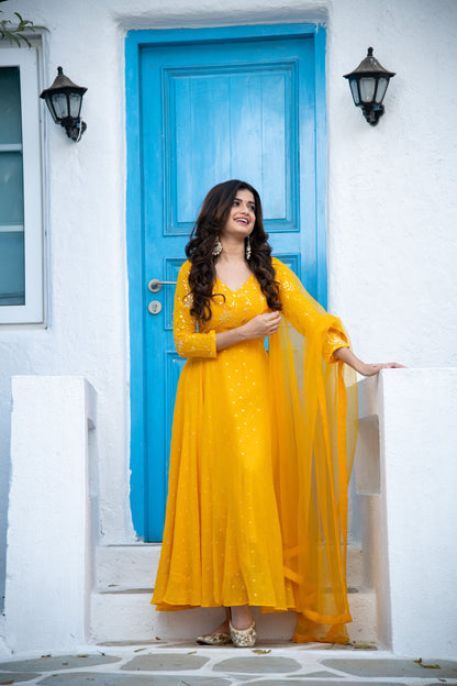 Mustard Yellow Anarkali Set