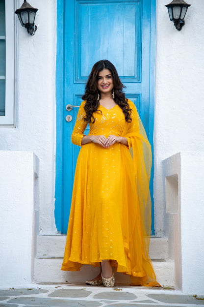 Mustard Yellow Anarkali Set