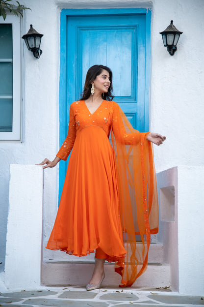 Orange Anarkali Set