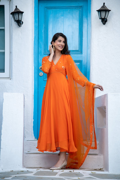 Orange Anarkali Set