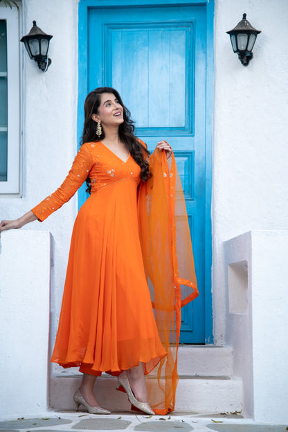 Orange Anarkali Set