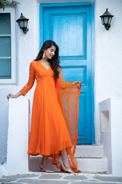 Orange Anarkali Set