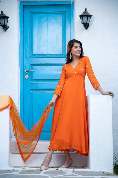 Orange Anarkali Set