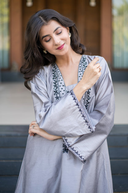 Grey Kurta Embroidery Co-Ord Set