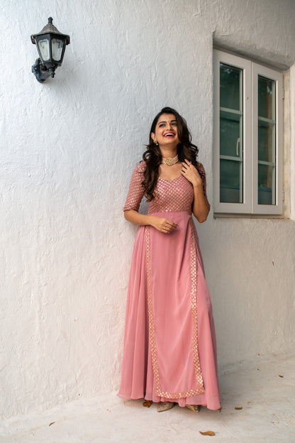 Dusty Pink Sequin Pannel Long Dress