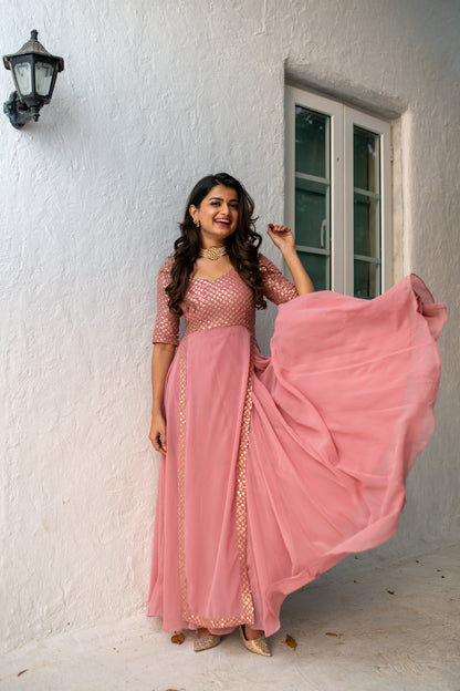 Dusty Pink Sequin Pannel Long Dress