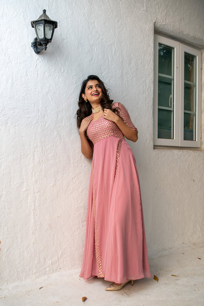 Dusty Pink Sequin Pannel Long Dress