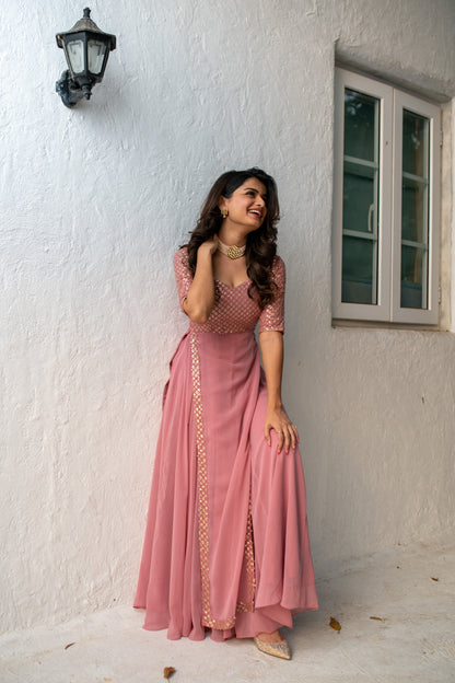 Dusty Pink Sequin Pannel Long Dress