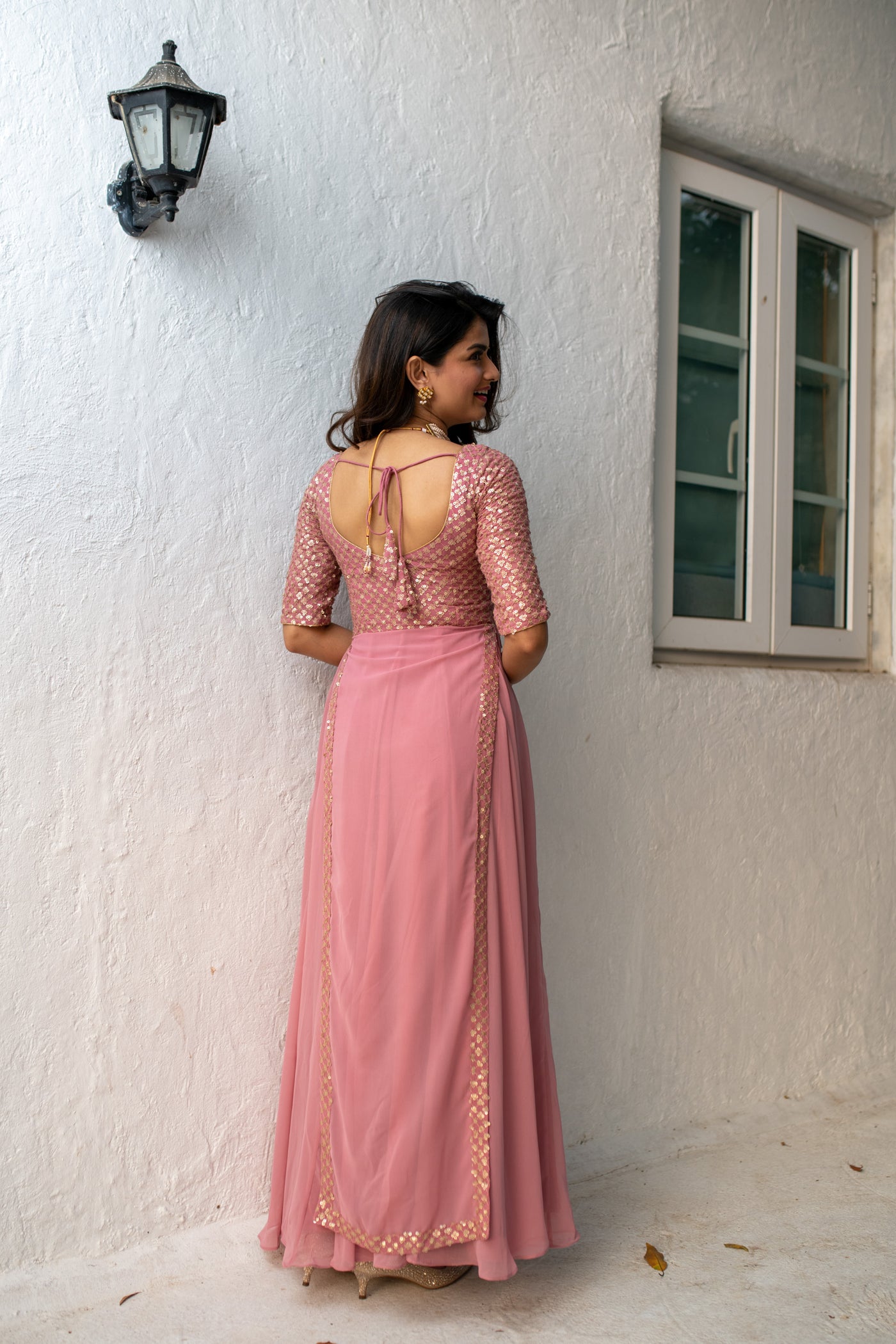 Buy Dusty Pink Sequin Panel Long Dress for Women | Label Shaurya Sanadhya Buy Dusty Pink Sequin Panel Long Dress for Women | Label Shaurya Sanadhya
