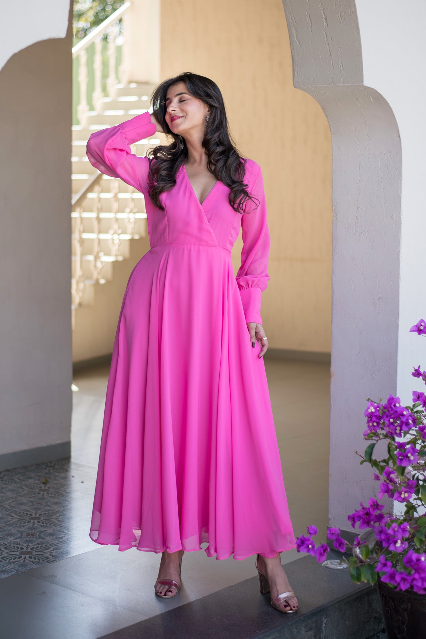 Baby Pink Georgette Maxi Dress Baby Pink Georgette Maxi Dress