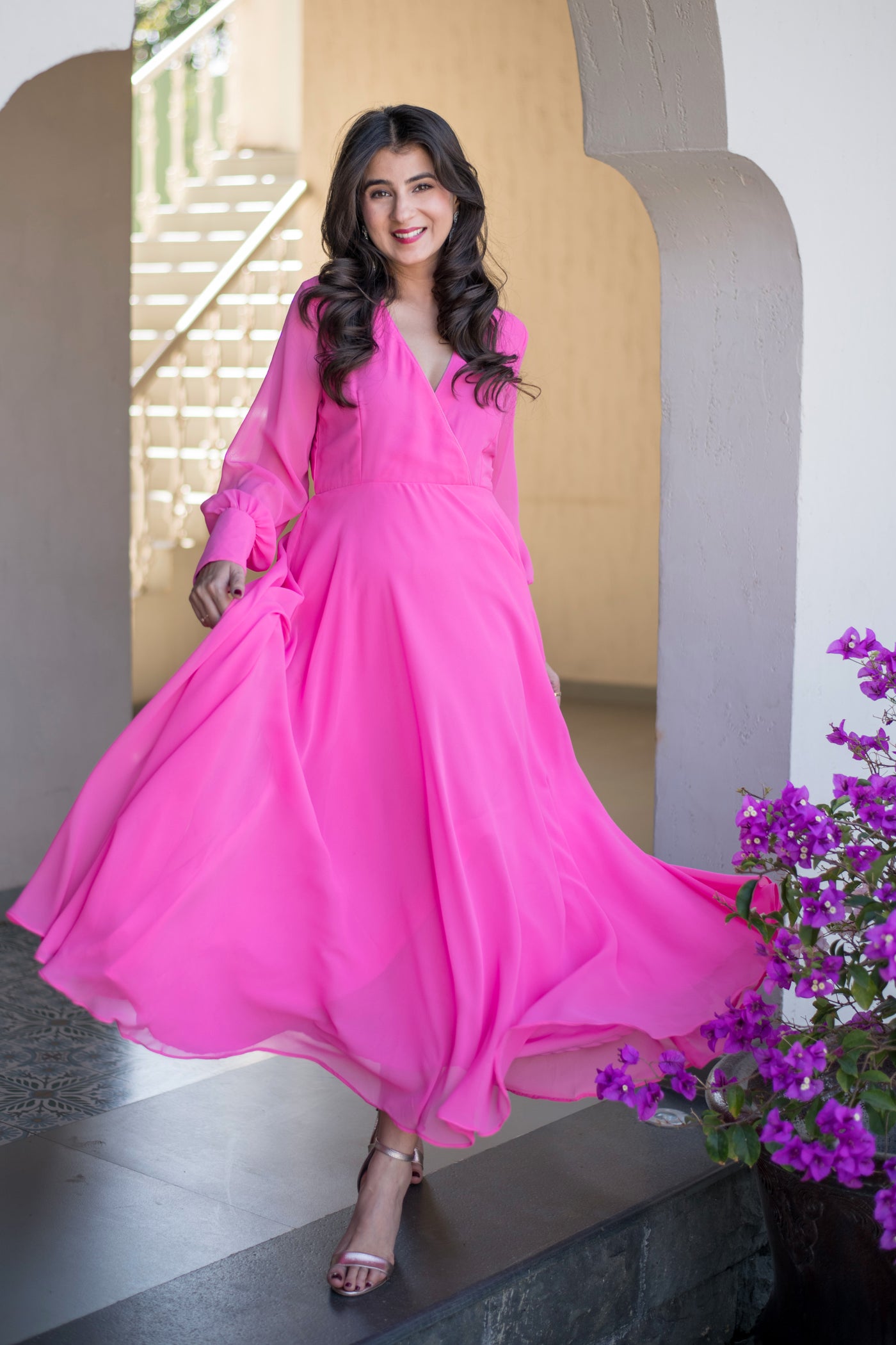 Baby Pink Georgette Maxi Dress Baby Pink Georgette Maxi Dress