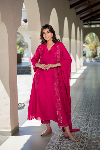 Rani Pink Chanderi Kurta Set