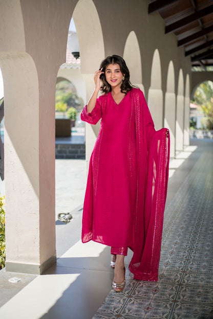 Rani Pink Chanderi Kurta Set