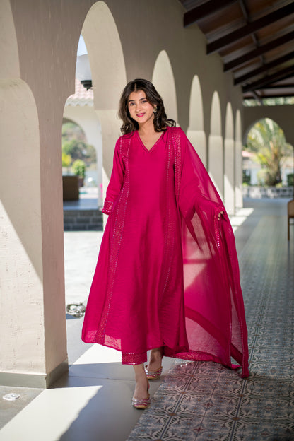 Rani Pink Chanderi Kurta Set