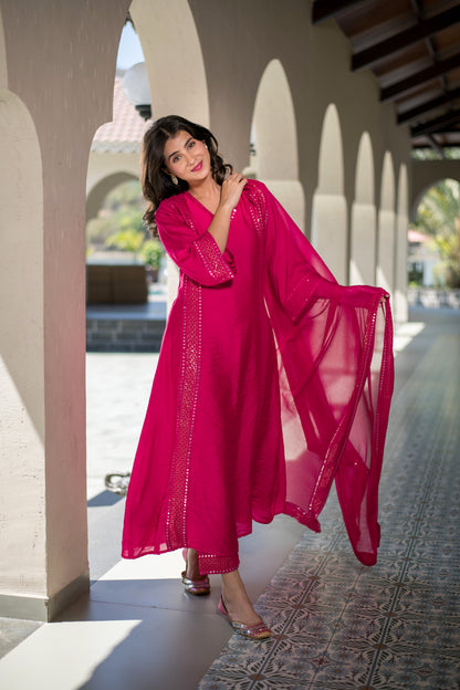 Rani Pink Chanderi Kurta Set
