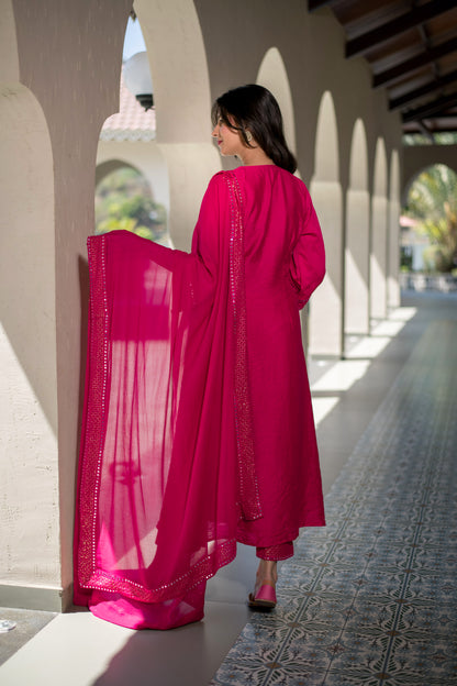 Rani Pink Chanderi Kurta Set