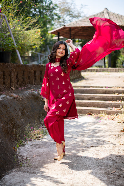 Cherry Red Sequin Patiala