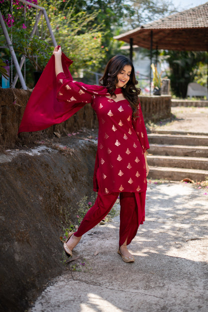 Cherry Red Sequin Patiala