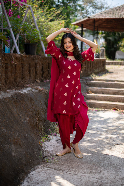 Cherry Red Sequin Patiala