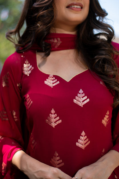 Cherry Red Sequin Patiala