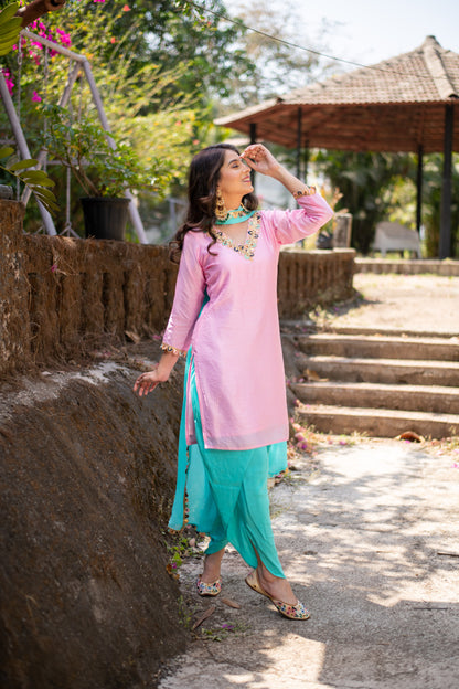 Light pink and Sea green Patiala Set