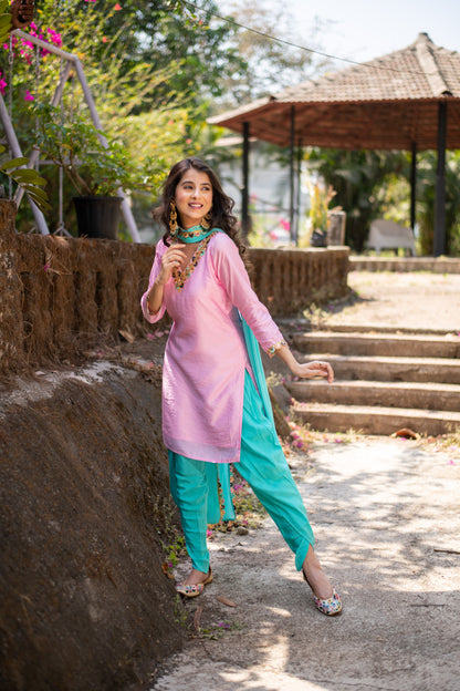 Light pink and Sea green Patiala Set