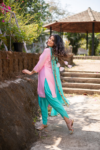 Light pink and Sea green Patiala Set