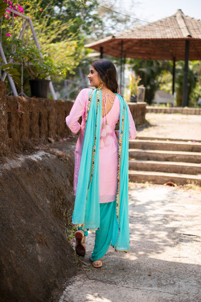 Light pink and Sea green Patiala Set