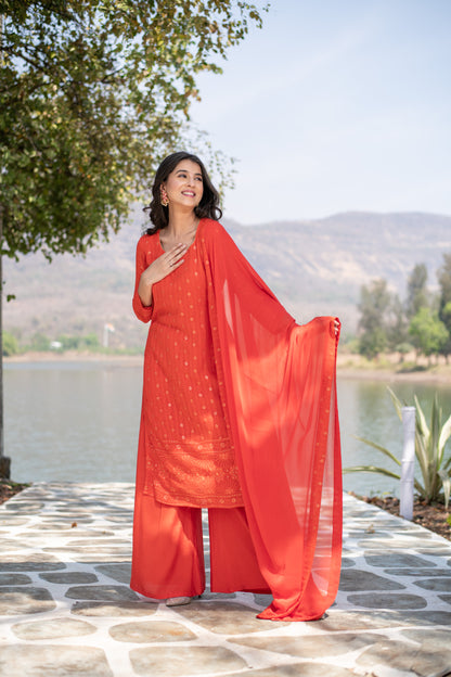 Orange Sequin Kurta Palazzo set with dupatta