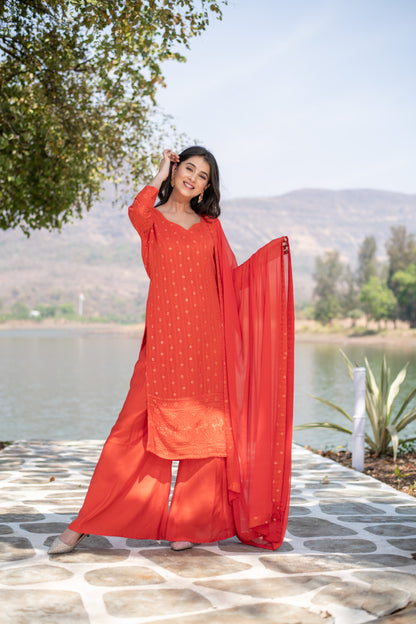 Orange Sequin Kurta Palazzo set with dupatta